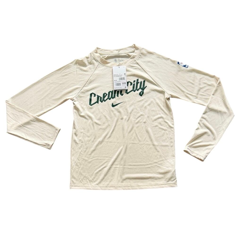 Nike Milwaukee Bucks Cream City Youth Medium 10/12 Long Sleeve Dri-Fit Shirt NWT
